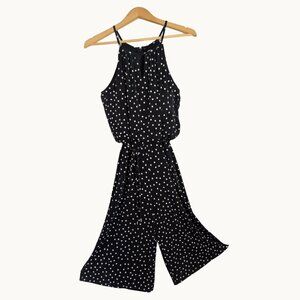 London Times Polka Dot Halter Cropped Wide-Leg Jumpsuit Black & White Size 6